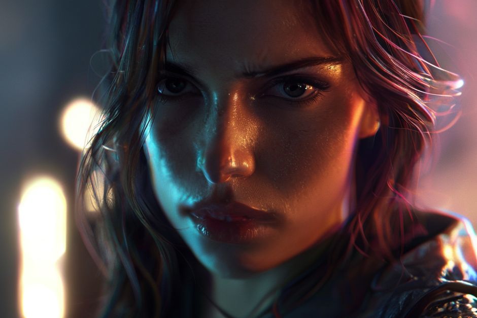 Cinematic shot of a determined woman, Lina, in her late