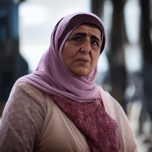 Cinematic shot of a strong, resilient Arab woman in her late