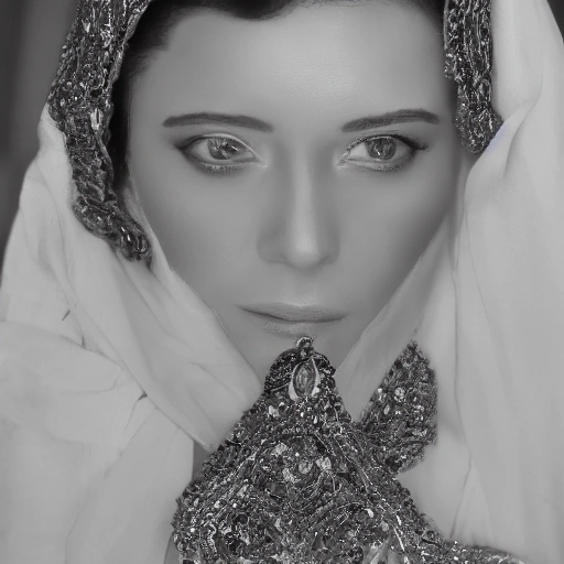 A cinematic shot of an elegant Arab woman in her late