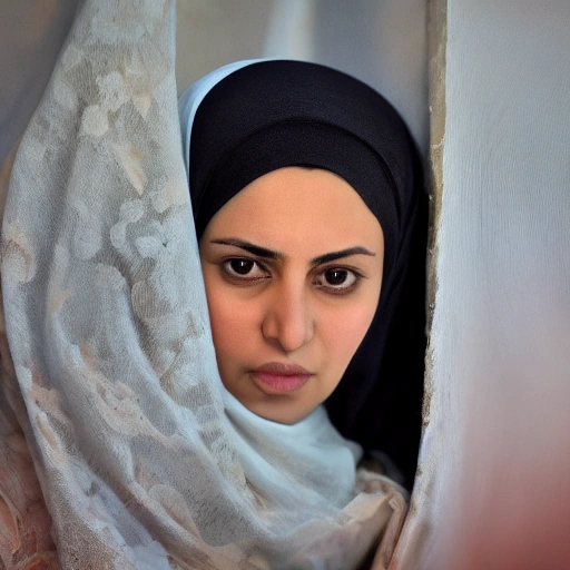 Cinematic wide shot of an Arab woman in her early