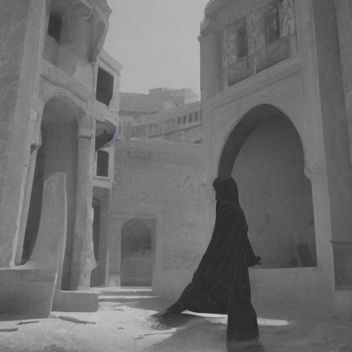 Cinematic wide shot of a determined Arab female architect in her early
