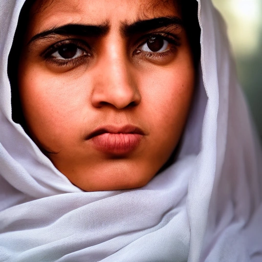 A cinematic close-up shot of a determined young Arab woman