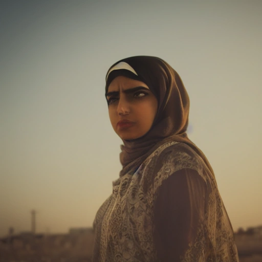 **"من أيدي الحرفية إلى ريادة الأعمال: قصة سارة ونولها السحري"** Cinematic shot of a determined young Arab woman