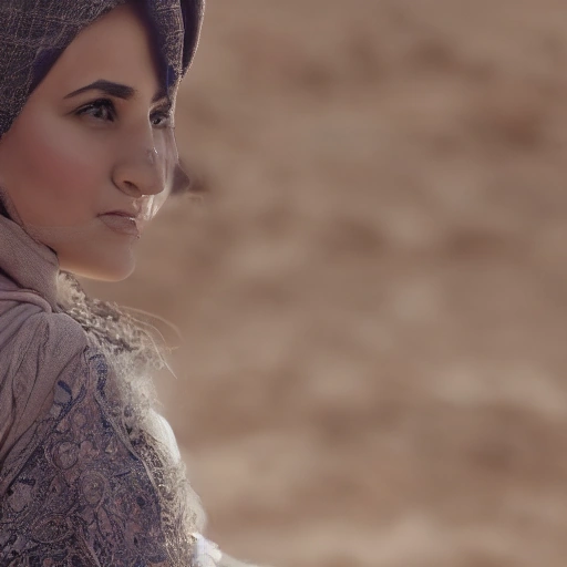 Cinematic shot of an Arab woman in her late