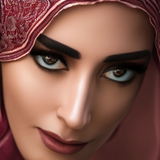 Cinematic close-up shot of an elegant Arab woman in her late