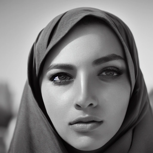 A close-up, cinematic shot of an elegant Arab woman