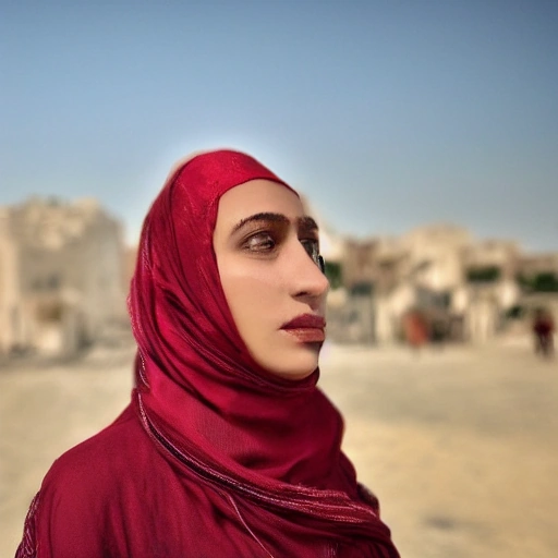 A vibrant, cinematic shot of a young Arab woman