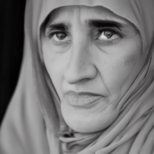 A warm, cinematic portrait of a determined yet serene Arab woman in her late