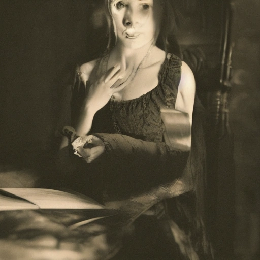 A clever woman with an inquisitive expression, holding an ancient, leather-bound journal. She is in a dimly lit, atmospheric room, illuminated by the soft glow of a hidden compartment within a magnificently carved wooden wardrobe. Dust motes dance in the cinematic light. The wardrobe is the central focus, ornate and mysterious. Victorian-era details blend with modern investigative elements. Cinematic lighting, deep shadows, warm earth tones,