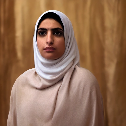 Cinematic shot of a determined and visionary young Arab woman, Laila, in her late