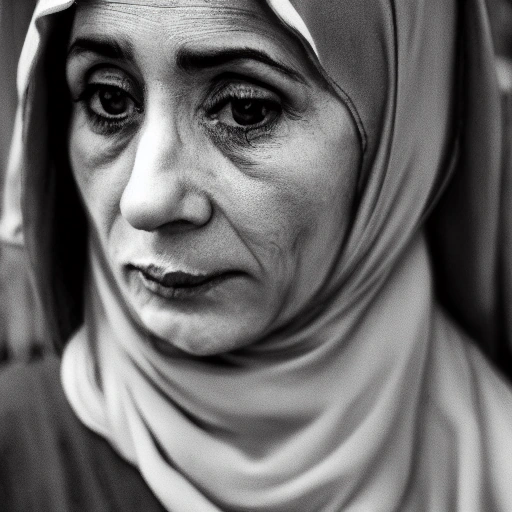 Cinematic portrait of a determined Arab woman in her late