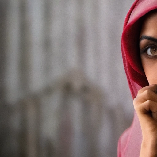 Cinematic wide shot of a determined young Arab woman