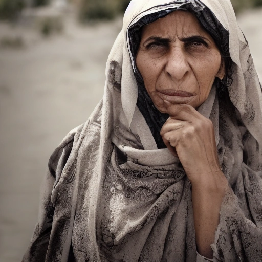 Cinematic portrait of a determined Arab woman, late