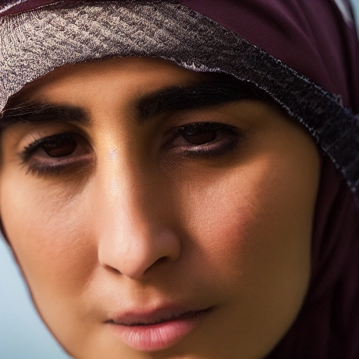 Cinematic close-up shot of an Arab woman