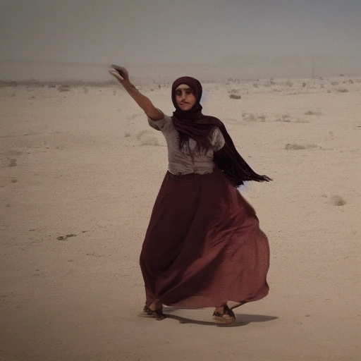 Cinematic shot of Layla, a determined Arab woman in her late