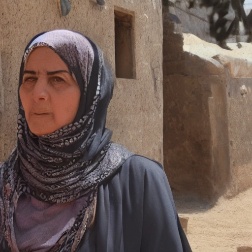 Cinematic shot of a resilient Arab woman in her late